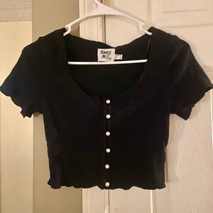 Princess Polly Black Ribbed Crop Top with Pearl Button Closure